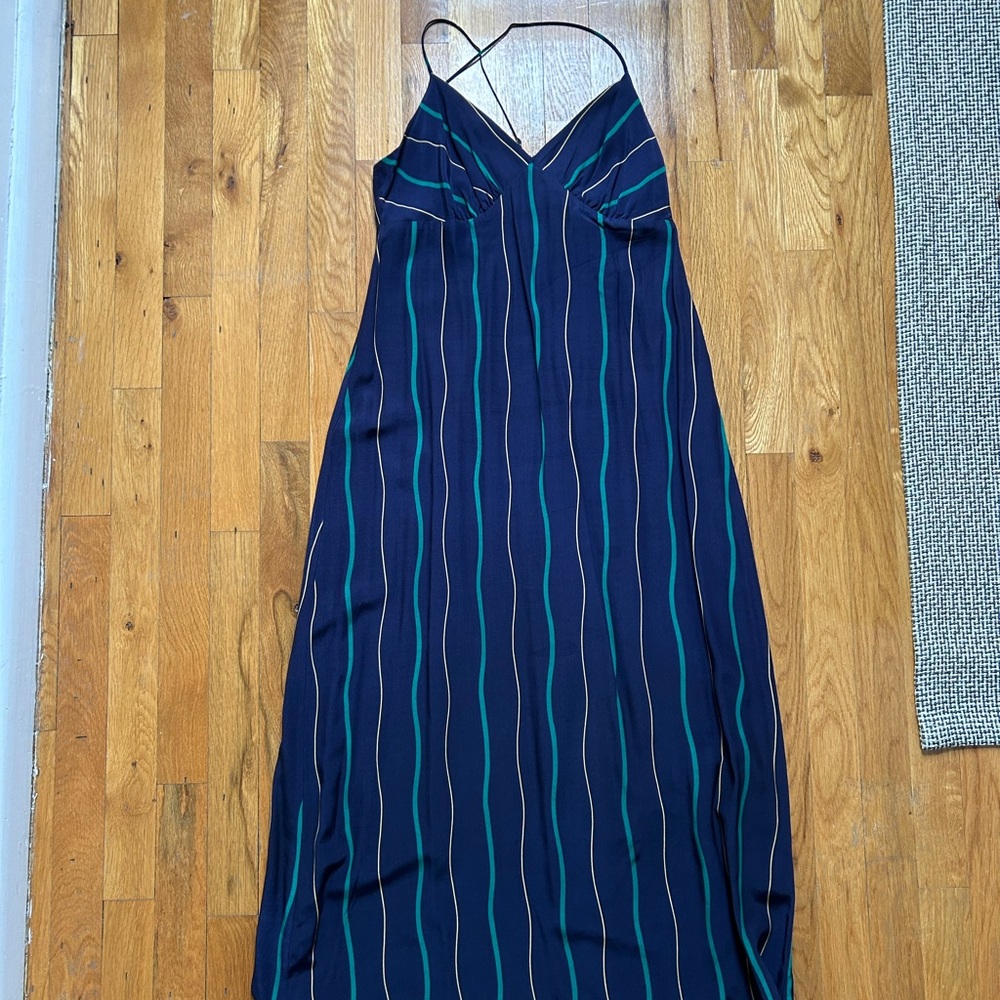 Madewell Navy and Green Striped Maxi Dress